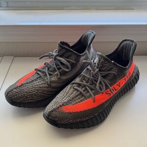 Yeezy Boost Grey and Bright Orange Athletic Sneakers